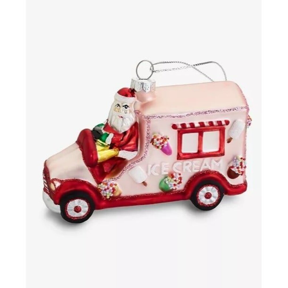 Macy’s Holiday Lane Sugar Plum Glass Santa's Ice Cream Truck Ornament